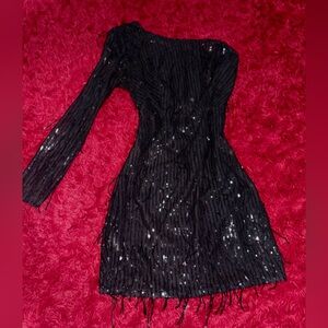 SHEIN transparent Black Sequin One Shoulder Bodycon Dress